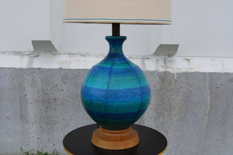 Mid-Century Modern Large Blue-Green Ceramic Table Lamp by Bitossi For Sale