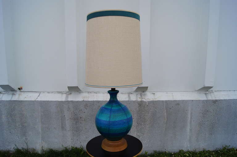 Italian Large Blue-Green Ceramic Table Lamp by Bitossi For Sale