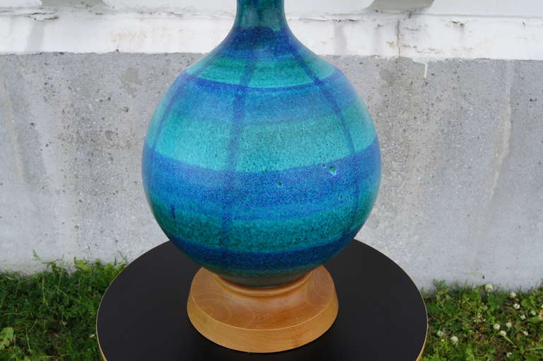 Large Blue-Green Ceramic Table Lamp by Bitossi In Good Condition For Sale In Dorchester, MA