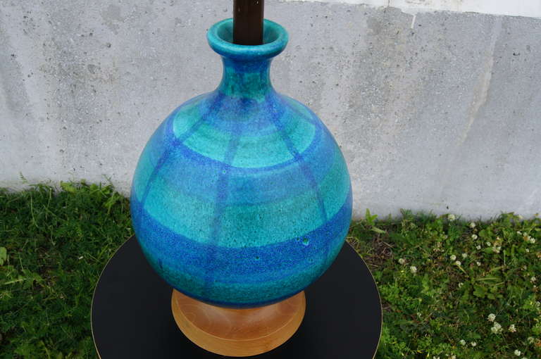 Mid-20th Century Large Blue-Green Ceramic Table Lamp by Bitossi For Sale