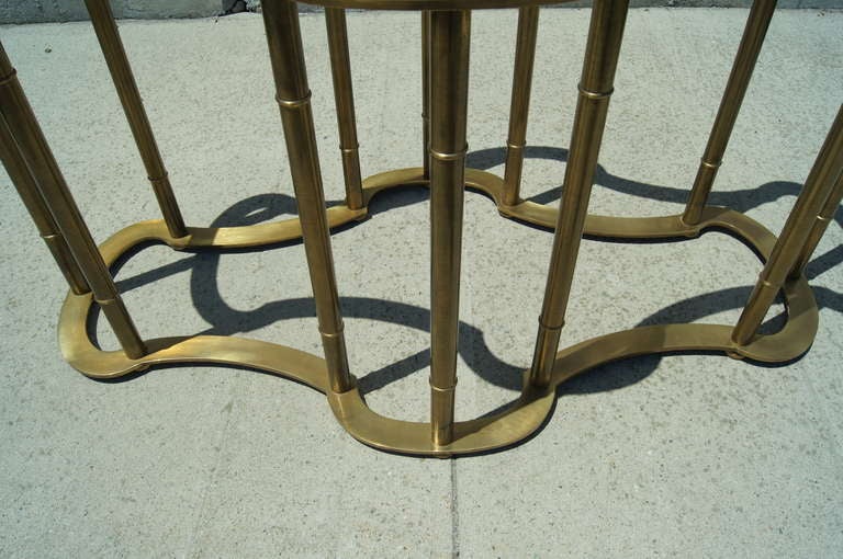 Glass-Topped Brass Dining Table by Mastercraft In Excellent Condition In Dorchester, MA