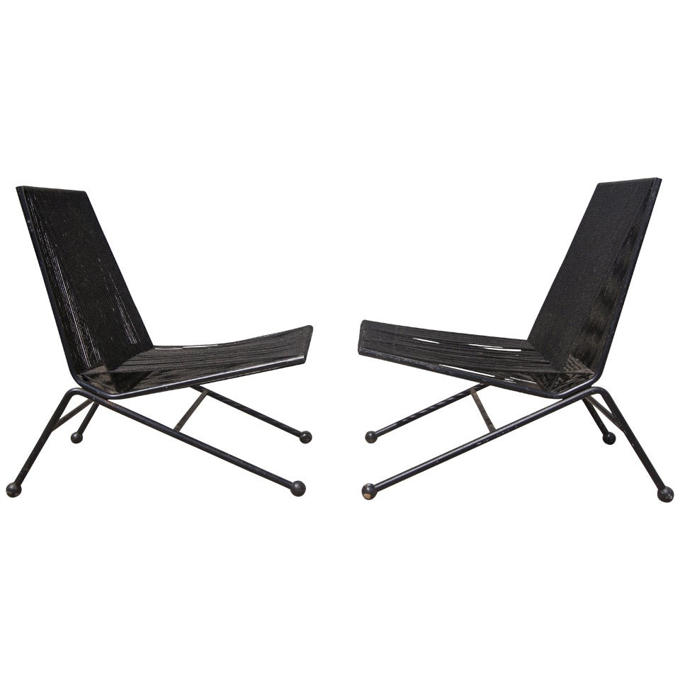 Pair of Black Bow Chairs by Allan Gould
