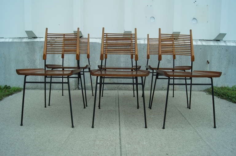 American Set of Six Iron and Maple Dining Chairs by Paul McCobb for Winchendon