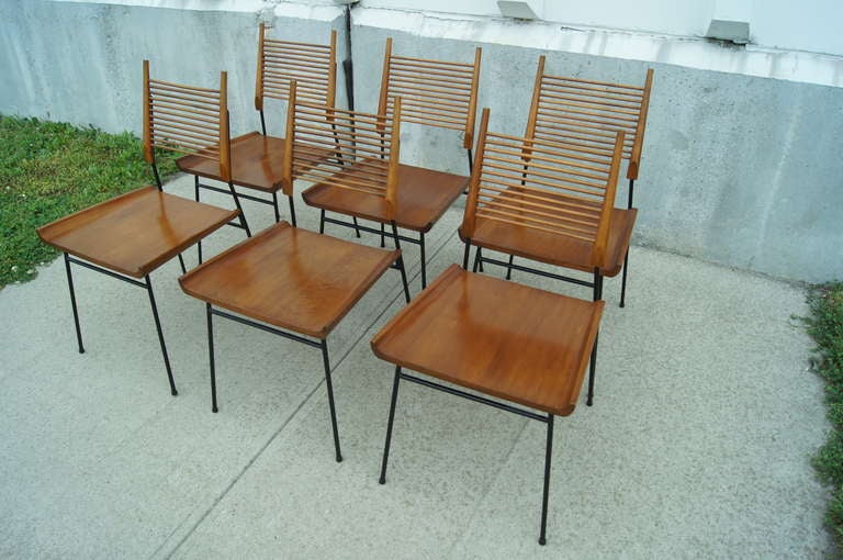 Mid-Century Modern Set of Six Iron and Maple Dining Chairs by Paul McCobb for Winchendon