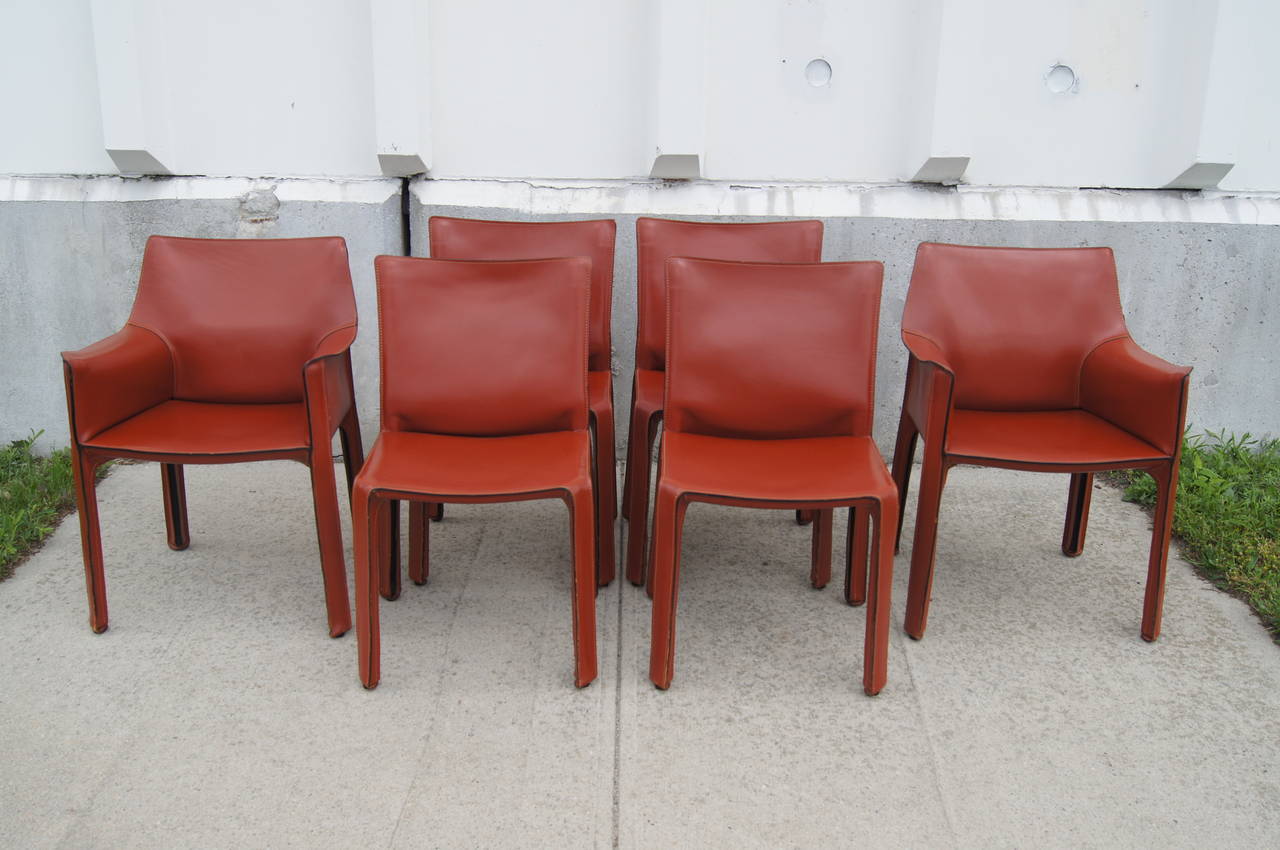 Set of Six CAB 412 and 413 Dining Chairs by Mario Bellini for Cassina In Good Condition In Dorchester, MA