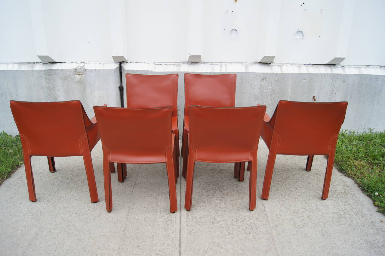 Italian Set of Six CAB 412 and 413 Dining Chairs by Mario Bellini for Cassina