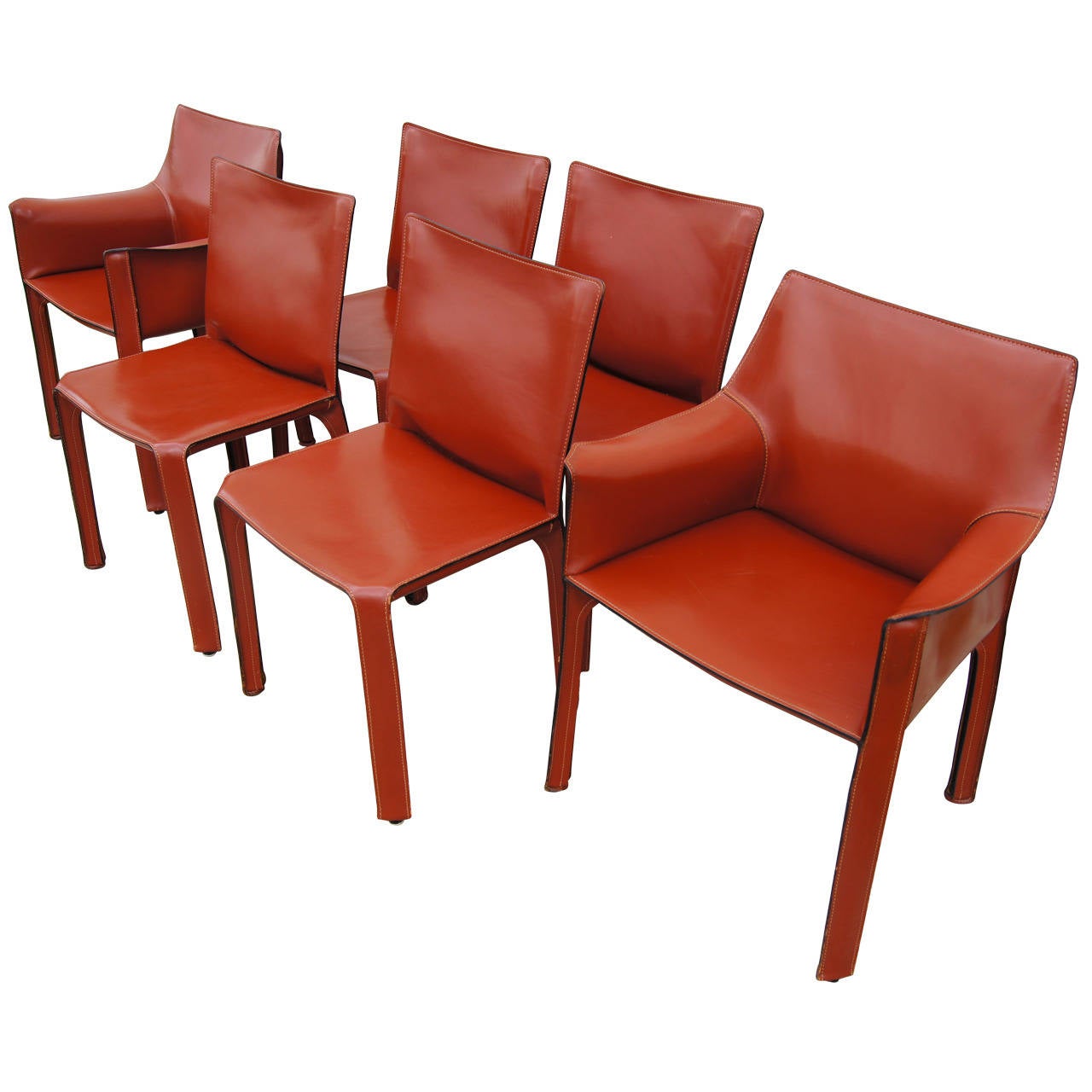 Set Of Six Cab 412 And 413 Dining Chairs By Mario Bellini For