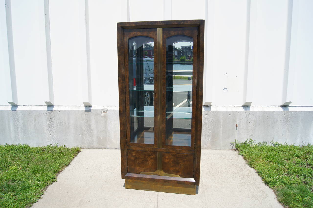 Tall Amboyna Wood and Brass Cabinet by William Doezema for Mastercraft 3