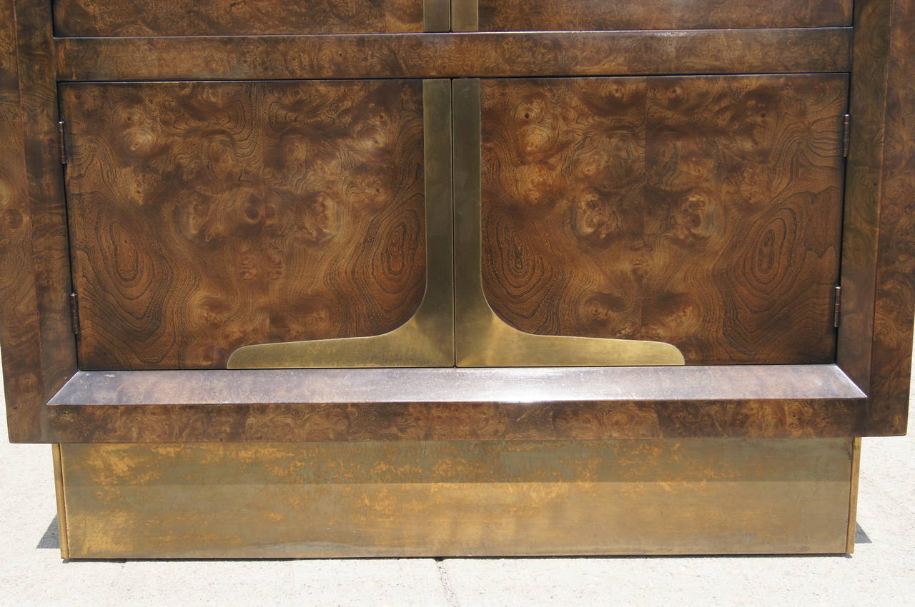 Tall Amboyna Wood and Brass Cabinet by William Doezema for Mastercraft 1