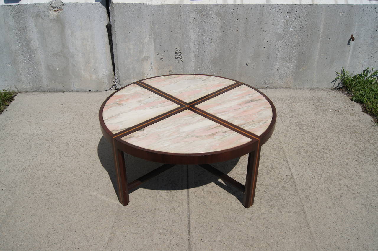 Mid-20th Century Inlaid Marble and Mahogany Coffee Table by Tommi Parzinger for Charak Modern