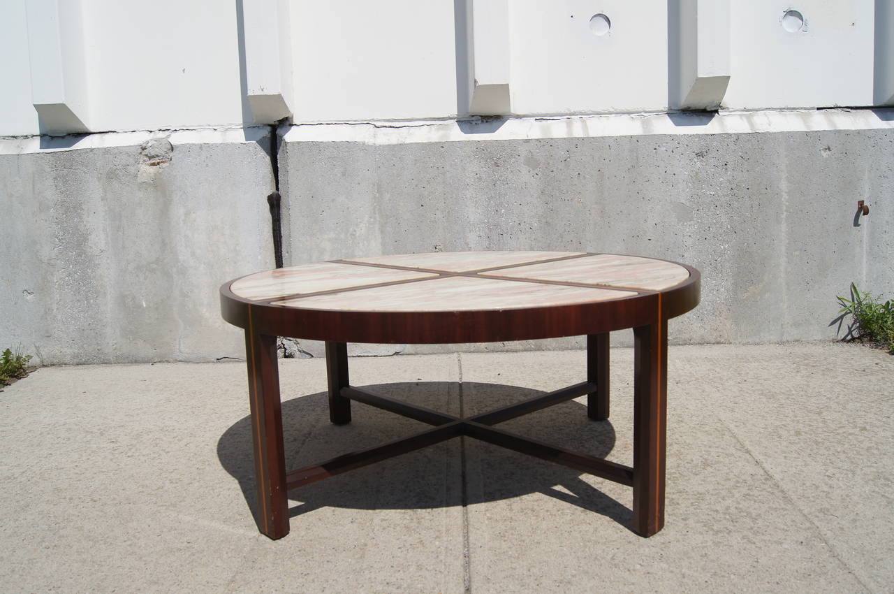 Inlaid Marble and Mahogany Coffee Table by Tommi Parzinger for Charak Modern In Good Condition In Dorchester, MA