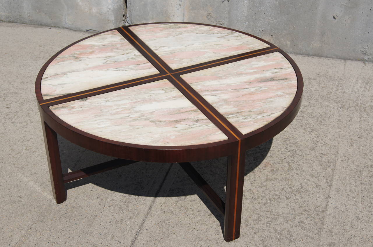 Mid-Century Modern Inlaid Marble and Mahogany Coffee Table by Tommi Parzinger for Charak Modern