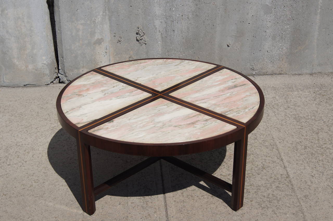 American Inlaid Marble and Mahogany Coffee Table by Tommi Parzinger for Charak Modern