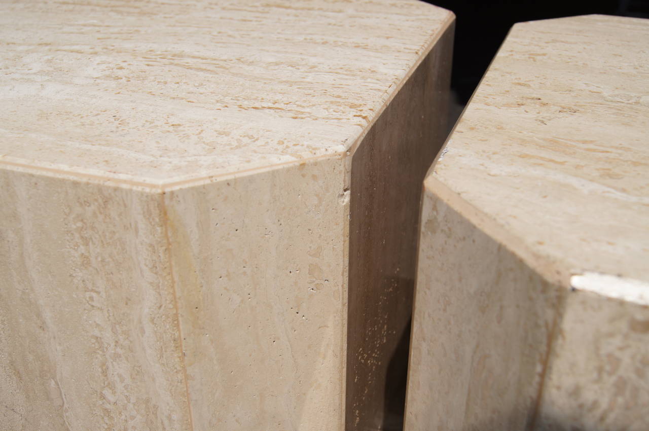 Italian Pair of Travertine Cube Side Tables