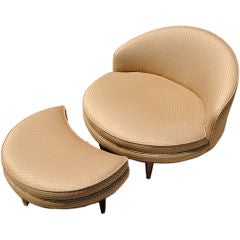 1950s Round Slipper Chair and Ottoman