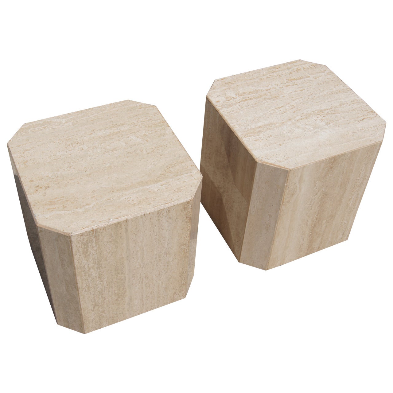 Pair of Travertine Cube Side Tables