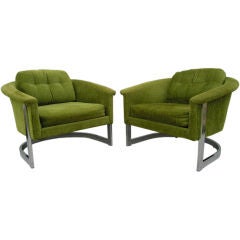 Pair of Chrome Frame Arm Chairs with Original Textile by Selig