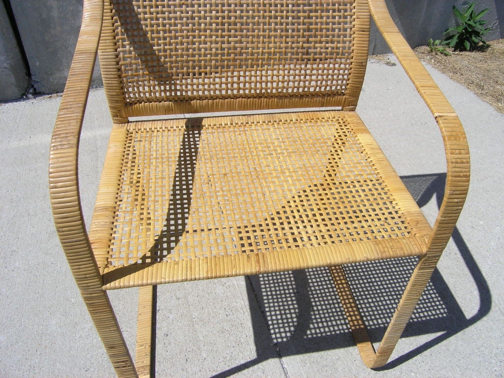 Set of Six Hand Woven Rattan Dining Chairs by Harvey Probber In Excellent Condition In Dorchester, MA
