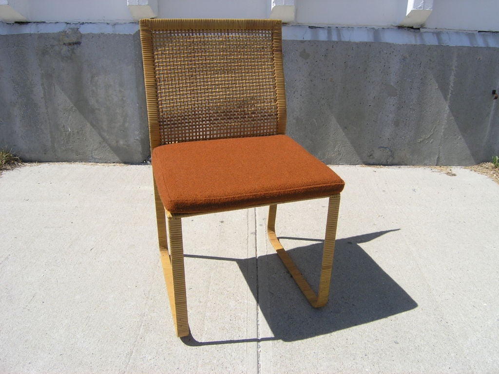 Set of Six Hand Woven Rattan Dining Chairs by Harvey Probber 1