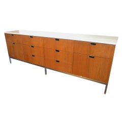 Marble and Light Cherry Credenza by Florence Knoll