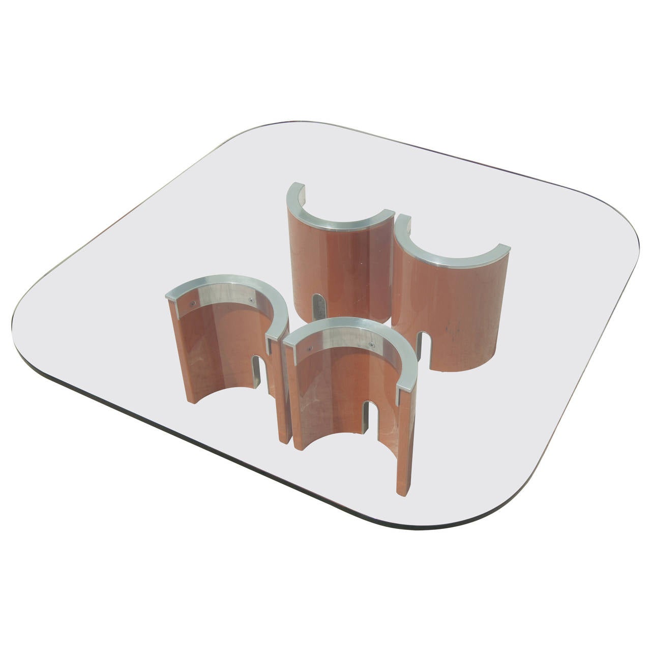 Glass Stainless Steel And Wood Coffee Table By Saporiti Italia For Glass Stainless Steel And Wood Coffee Table By Saporiti Italia For