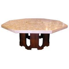 Octagonal Travertine and Marble Coffee Table by Harvey Probber