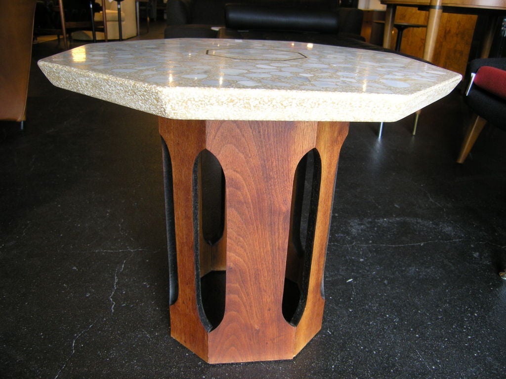 American Octagonal Travertine and Marble Side Table by Harvey Probber