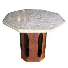 Octagonal Travertine and Marble Side Table by Harvey Probber