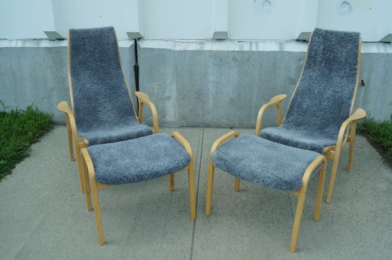 20th Century Pair of Lamino Armchairs and Ottomans by Yngve Ekstrom