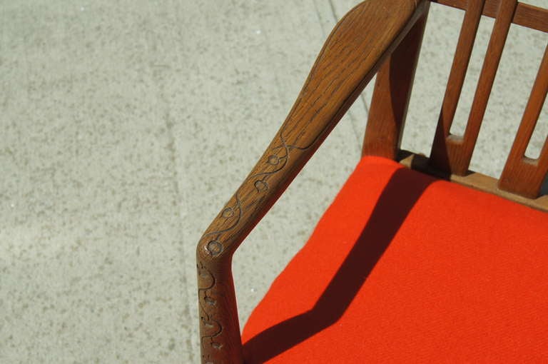 Carved Early ML-33 Oak Rocking Chair with Carvings by Hans Wegner for Mikael Laursen For Sale