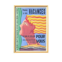 Art Deco Pensez a Vos Vacances Travel Poster Lithograph