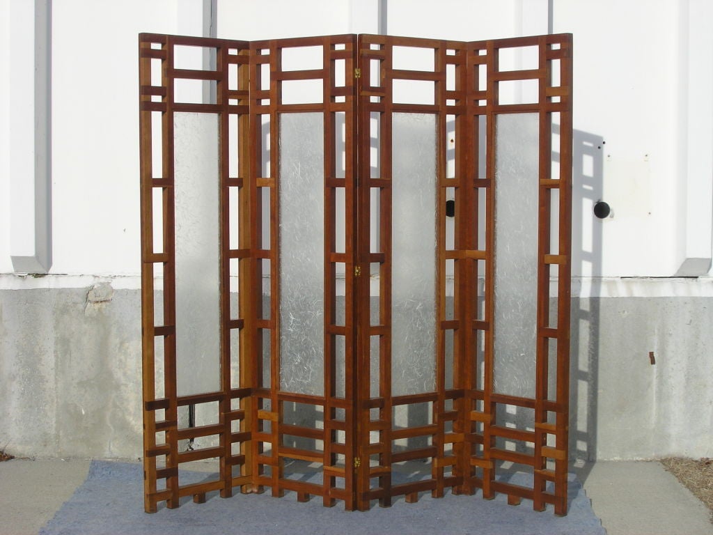 Four Panel Wood and Glass Folding Screen by Philip Aziz