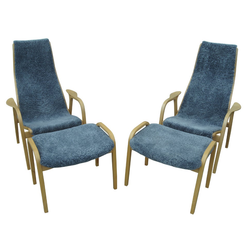 Pair of Lamino Armchairs and Ottomans by Yngve Ekstrom