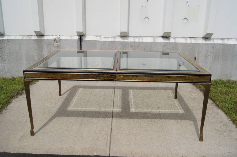 Modern Acid-Etched Brass and Lacquer Dining Table by Bernhard Rohne for Mastercraft