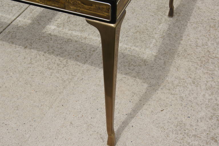Beveled Acid-Etched Brass and Lacquer Dining Table by Bernhard Rohne for Mastercraft