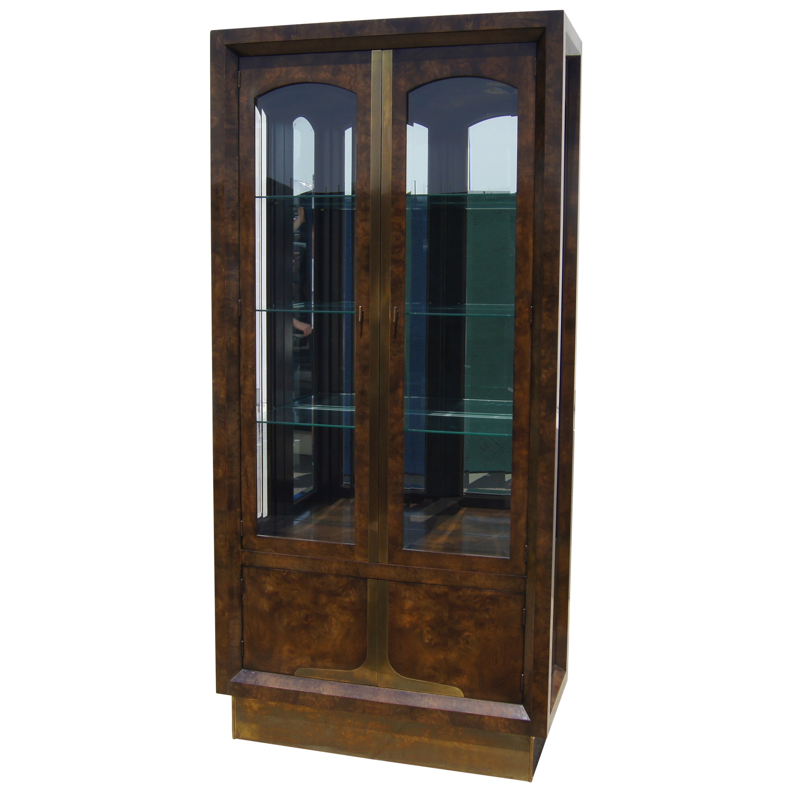 Tall Amboyna Wood and Brass Cabinet by William Doezema for Mastercraft