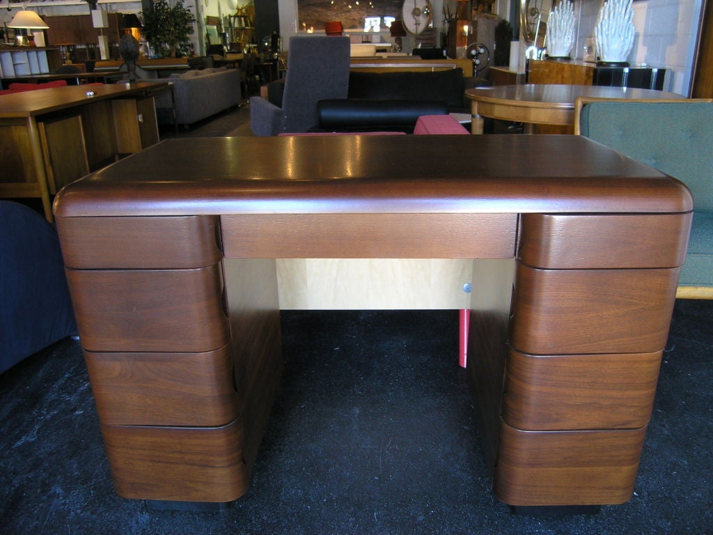 20th Century Bent Plywood Writing Desk by Paul Goldman for Plymold Corp.