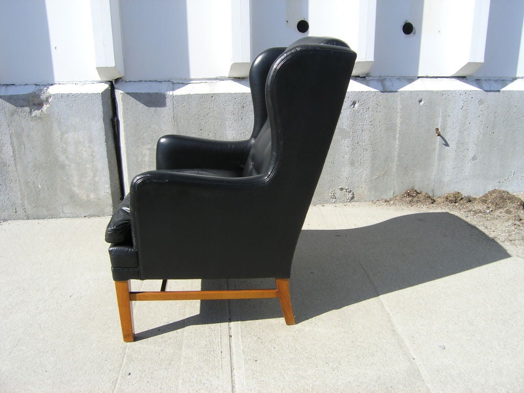 Scandinavian Modern Danish Modern Leather Wingback Chair, Attributed to Fritz Hansen
