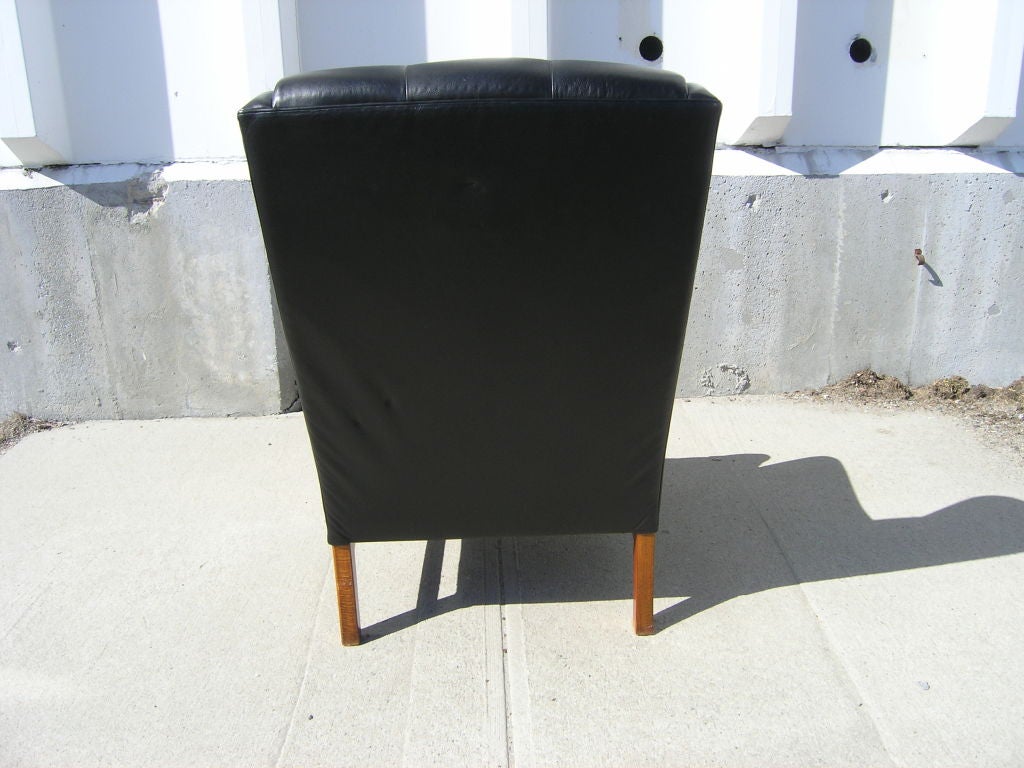 Danish Modern Leather Wingback Chair, Attributed to Fritz Hansen In Excellent Condition In Dorchester, MA