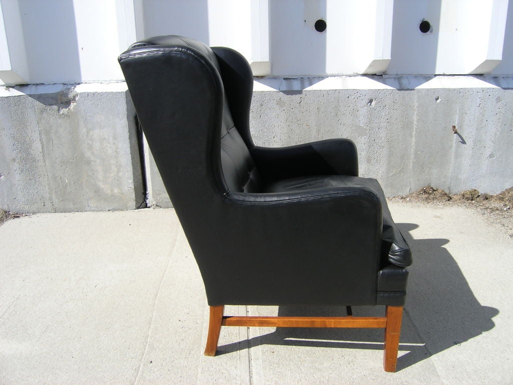 20th Century Danish Modern Leather Wingback Chair, Attributed to Fritz Hansen