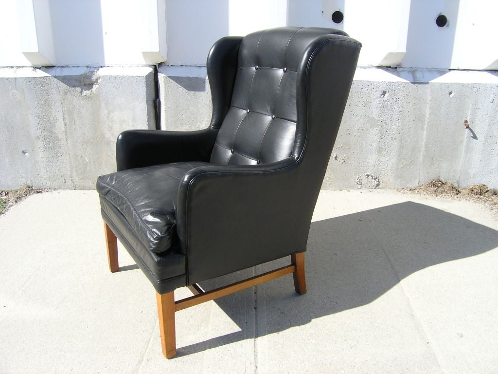 Danish Modern Leather Wingback Chair, Attributed to Fritz Hansen 2