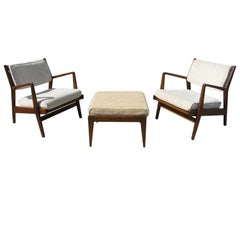 Pair of Lounge Armchairs and Ottoman by Jens Risom