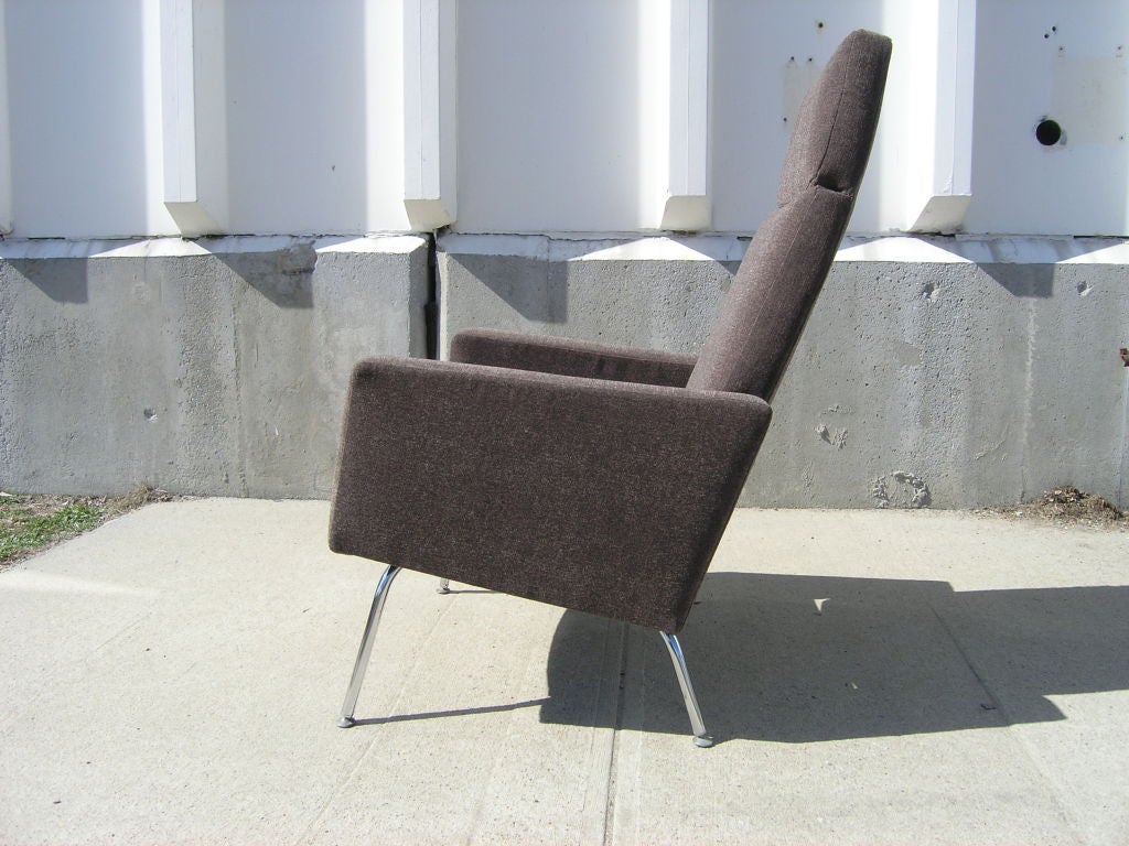 Danish Modern High-Back Armchair with Chrome Legs In Good Condition For Sale In Dorchester, MA