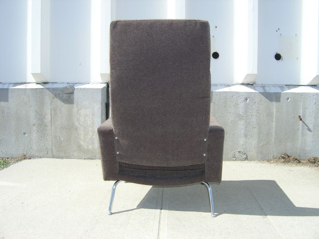 Scandinavian Modern Danish Modern High-Back Armchair with Chrome Legs For Sale