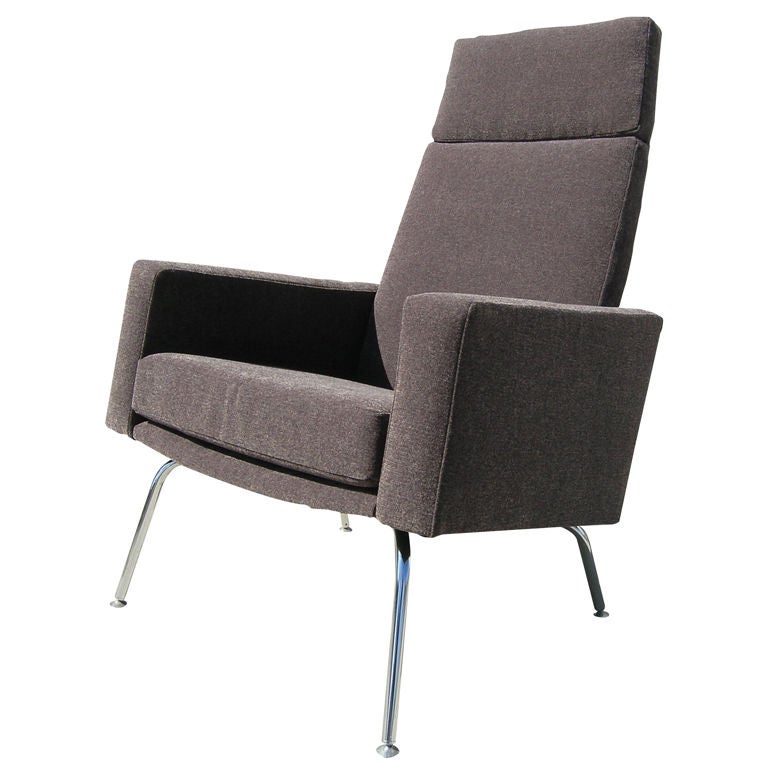 Danish Modern High-Back Armchair with Chrome Legs For Sale