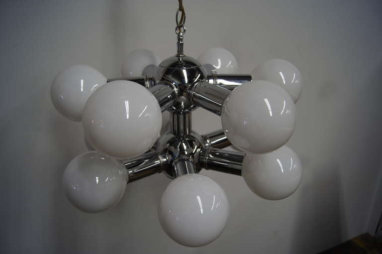 Italian Chrome and Glass Hanging Lamp with Twelve Staggered Globes 3