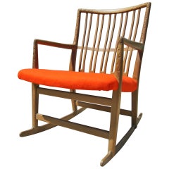 Early ML-33 Oak Rocking Chair with Carvings by Hans Wegner for Mikael Laursen