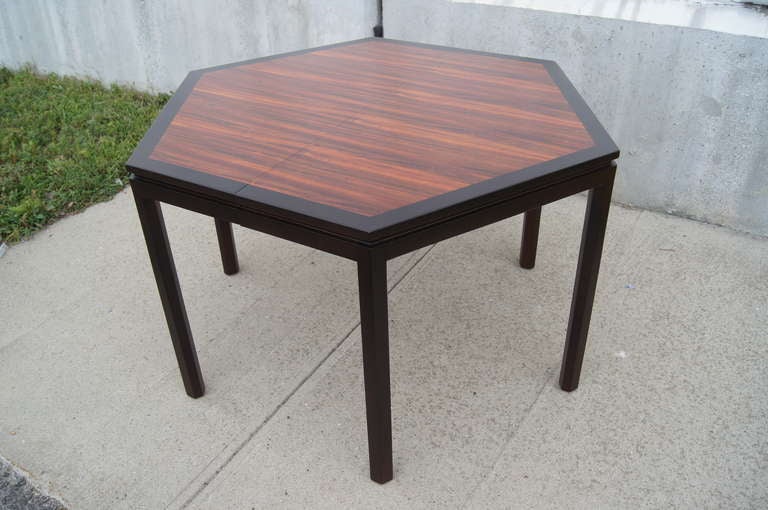 American Hexagonal Rosewood Dining Table with Extensions by Edward Wormley for Dunbar