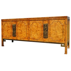 Vintage Brass-Trimmed Amboyna Burl Sideboard by Mastercraft