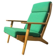High Back Lounge Armchair with Original Textile by Hans Wegner